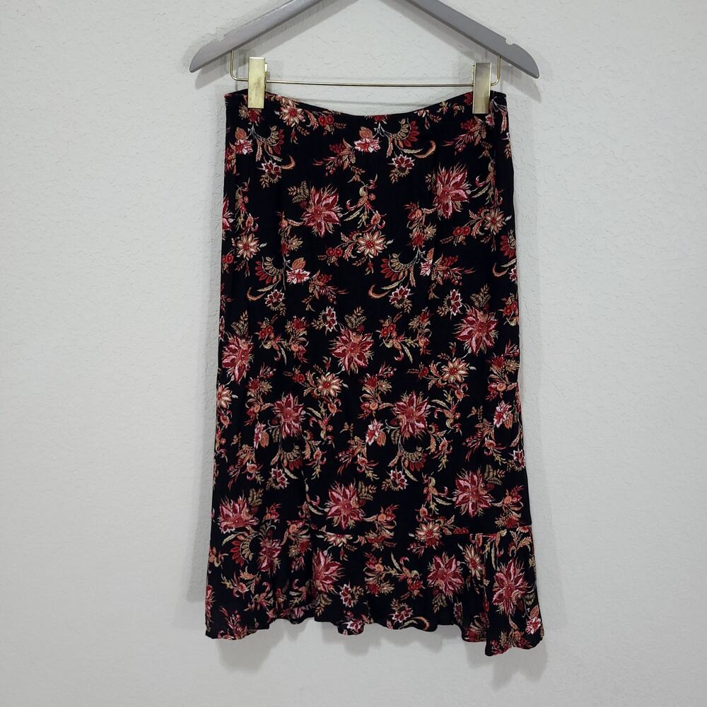 Kathie Lee Collection Skirt Women Medium Dark Floral Elastic Waist Pull On Black